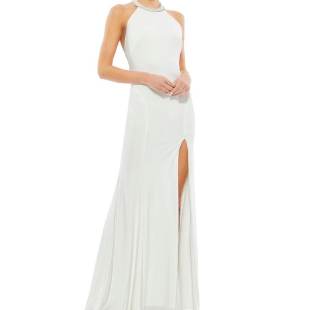 Mac Duggal Beaded Halter Jersey Gown